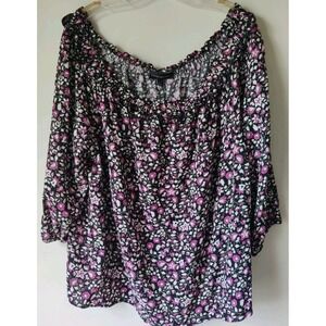 Lane Bryant Women's Floral Top Off Shoulder Peasant Blouse 3/4 Sleeve Size 26/28